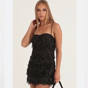 Tulle Sequin Fringe Dress in Black Lucy in the Sky